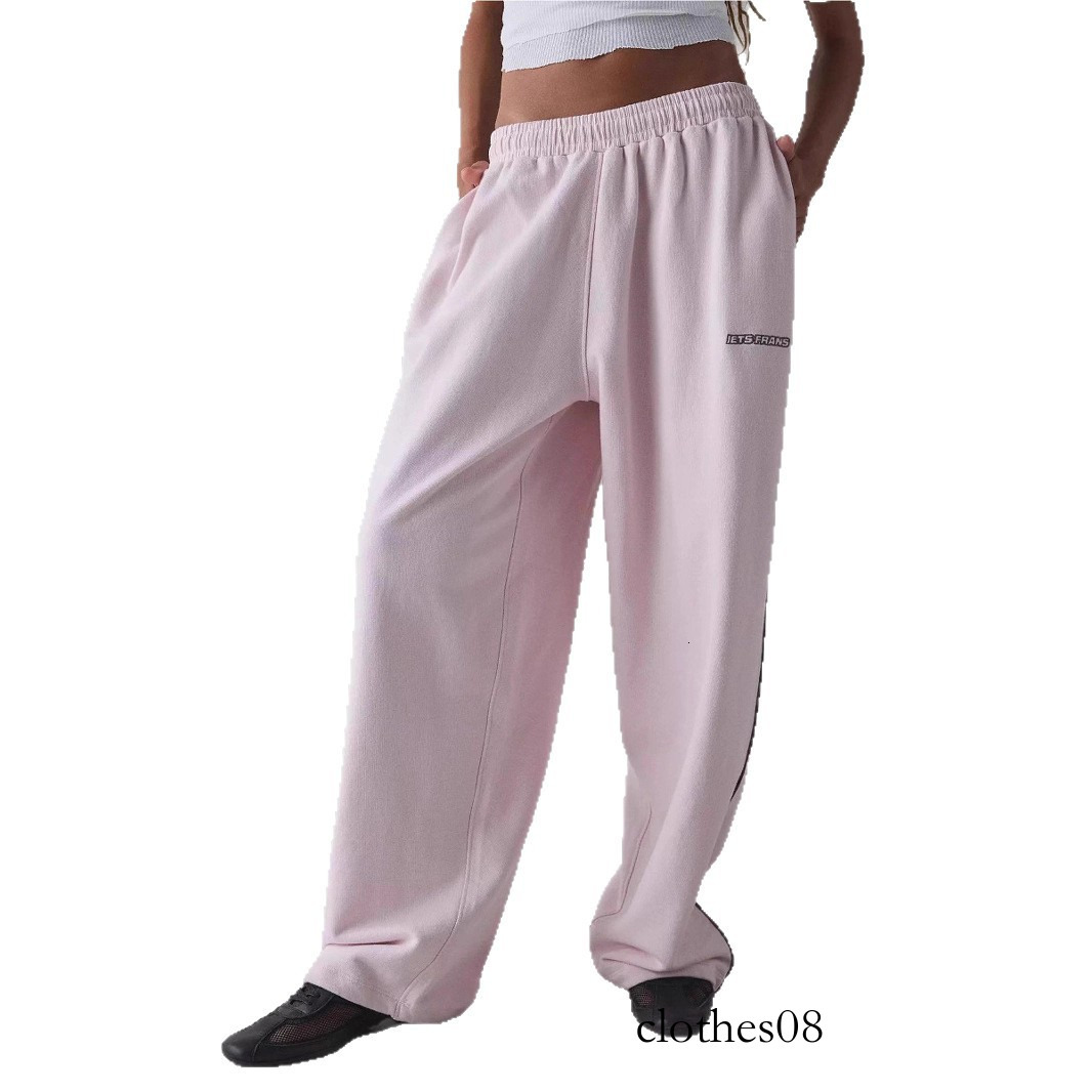 European and American Cross-Border Pink Embroidered Casual for Women Loose Comfortable Straight Elastic Waist Long Pants 2025 New Model