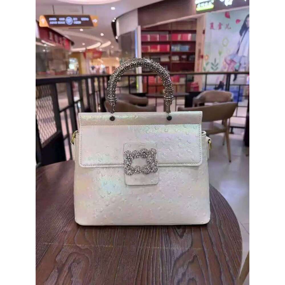 Luxury Brand Diamond 2025 New Handbag Real Leather Shoulder Crossbody Bag Ostrich Pattern For Women