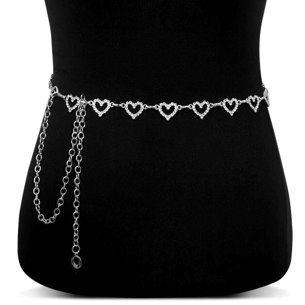 A piece of fashionable single-layer heart-shaped rhinestone waist chain street photography women's body vhains jewelry S260304