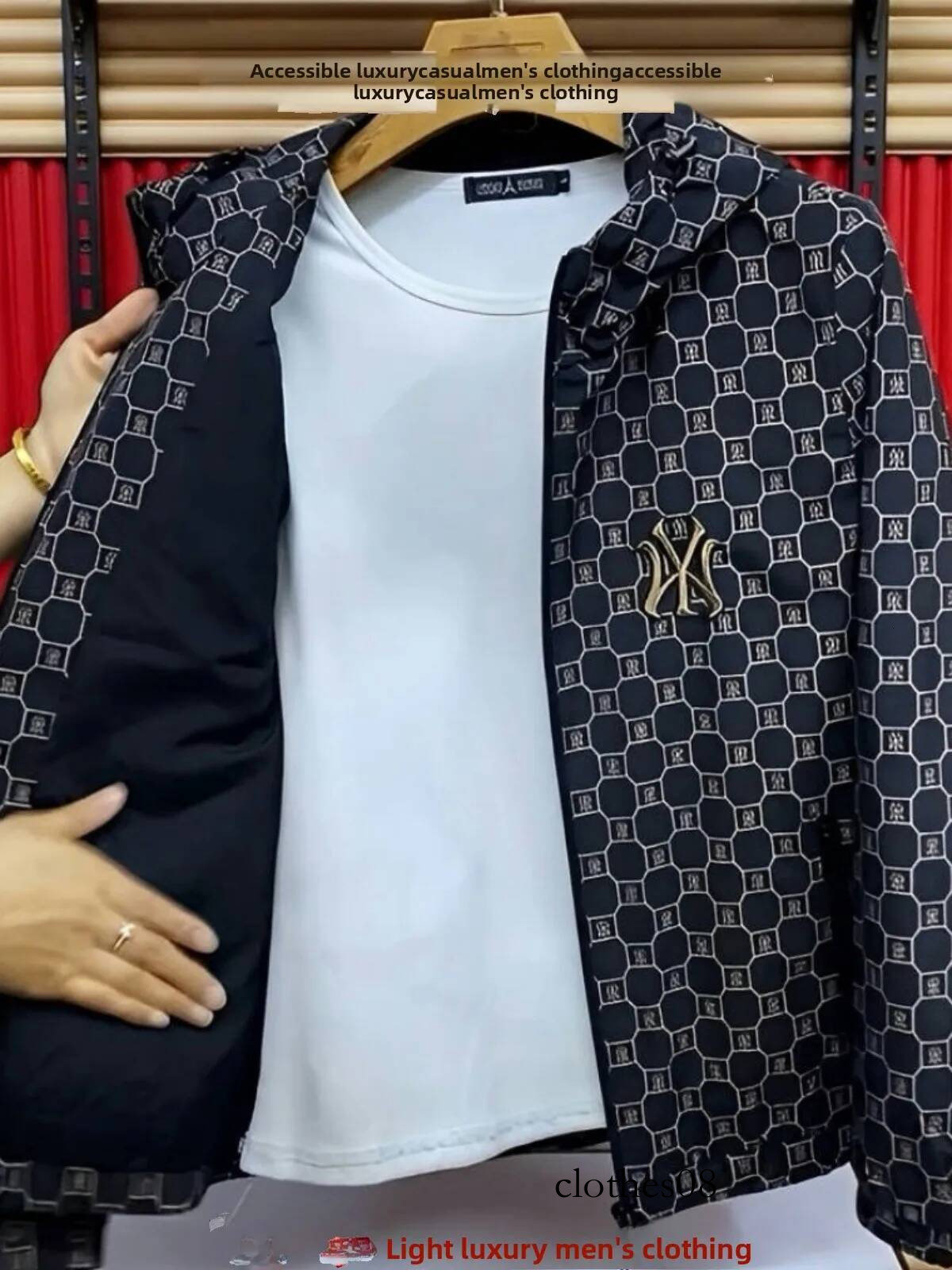 Men's Casual Plaid Jaet Comfortable Faionable Printed Personali Spring Autumn Wear Polyester Fiber Zipper Closure Outer...