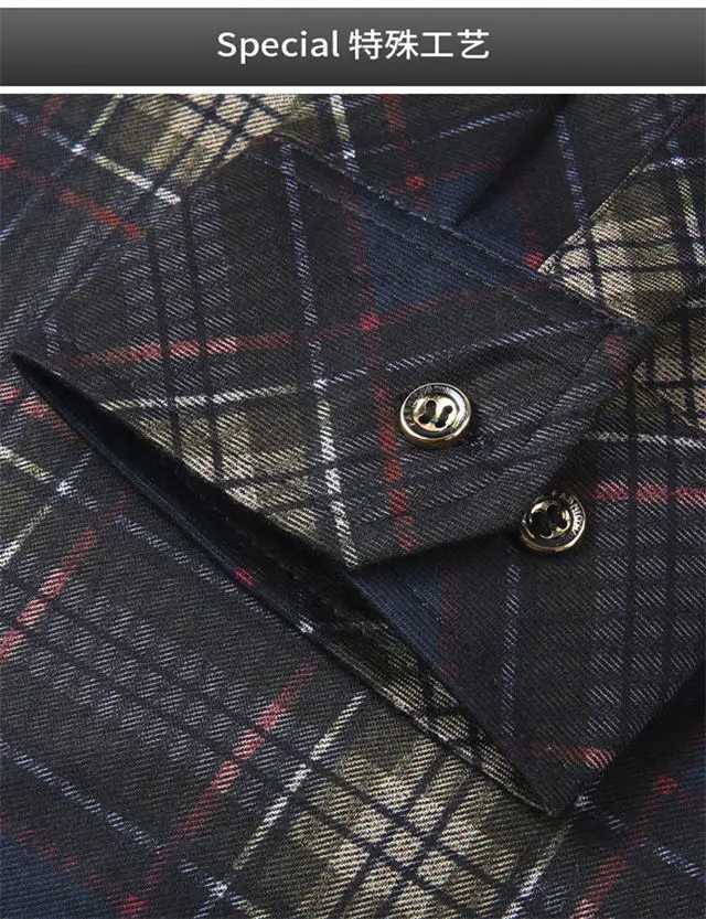 Mens Long-sLeeved Shirt Middle-aged Large-size Square Collar Plaid Pocket Fashionable Casual and Free Ironing M260305