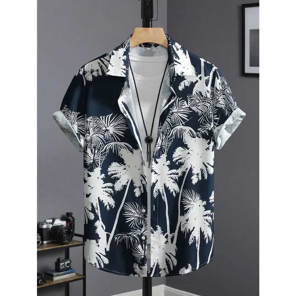 Hawaiian Shirt Man Print Casual Thin Beach Slim Fashion Shirt Black Social Vintage Funny Oversized Clothes a10 M260305