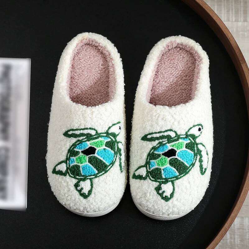 Kidmi Women's New Autumn and Winter Cartoon Turtle Floor Cotton for Home Non-slip Warm Plush Slippers