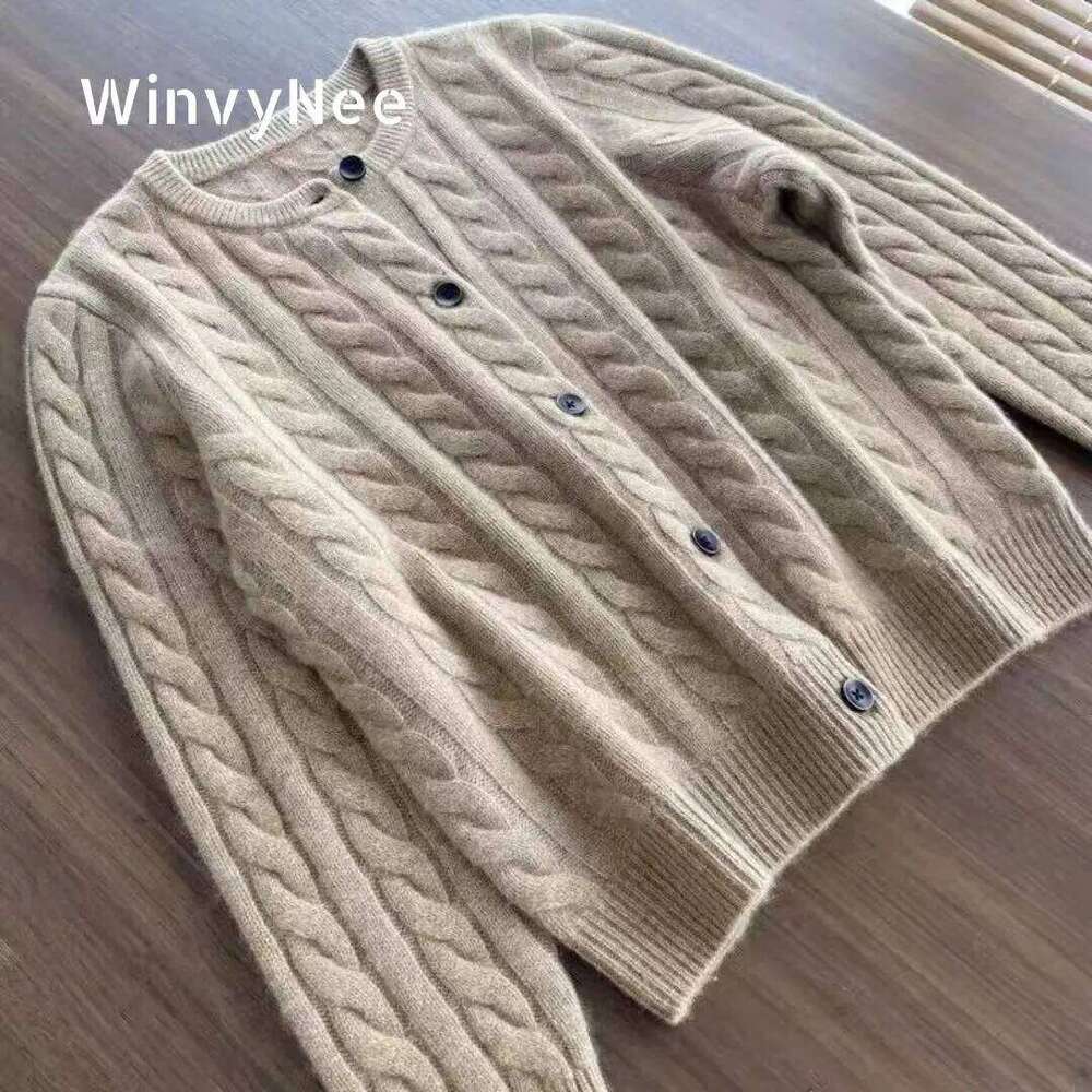 WinvyNee Women's Merino Wool Cardigans Sweater Solid O Neck Twist Casual Knitted Tops Winter Autumn Cropped Jumpers B1283006 XJ260305