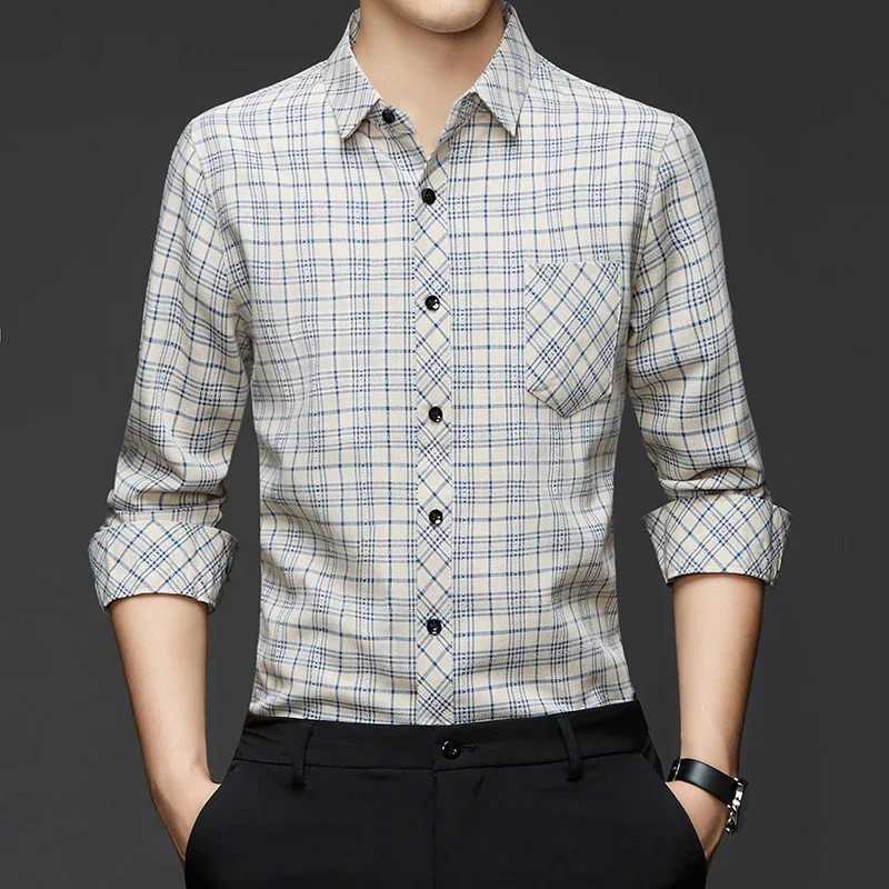 New Mens Casual and Fashionable Long Sleeved Cotton and Linen Shirt with Stripes Comfortable and Breathable Versatile Top M260305