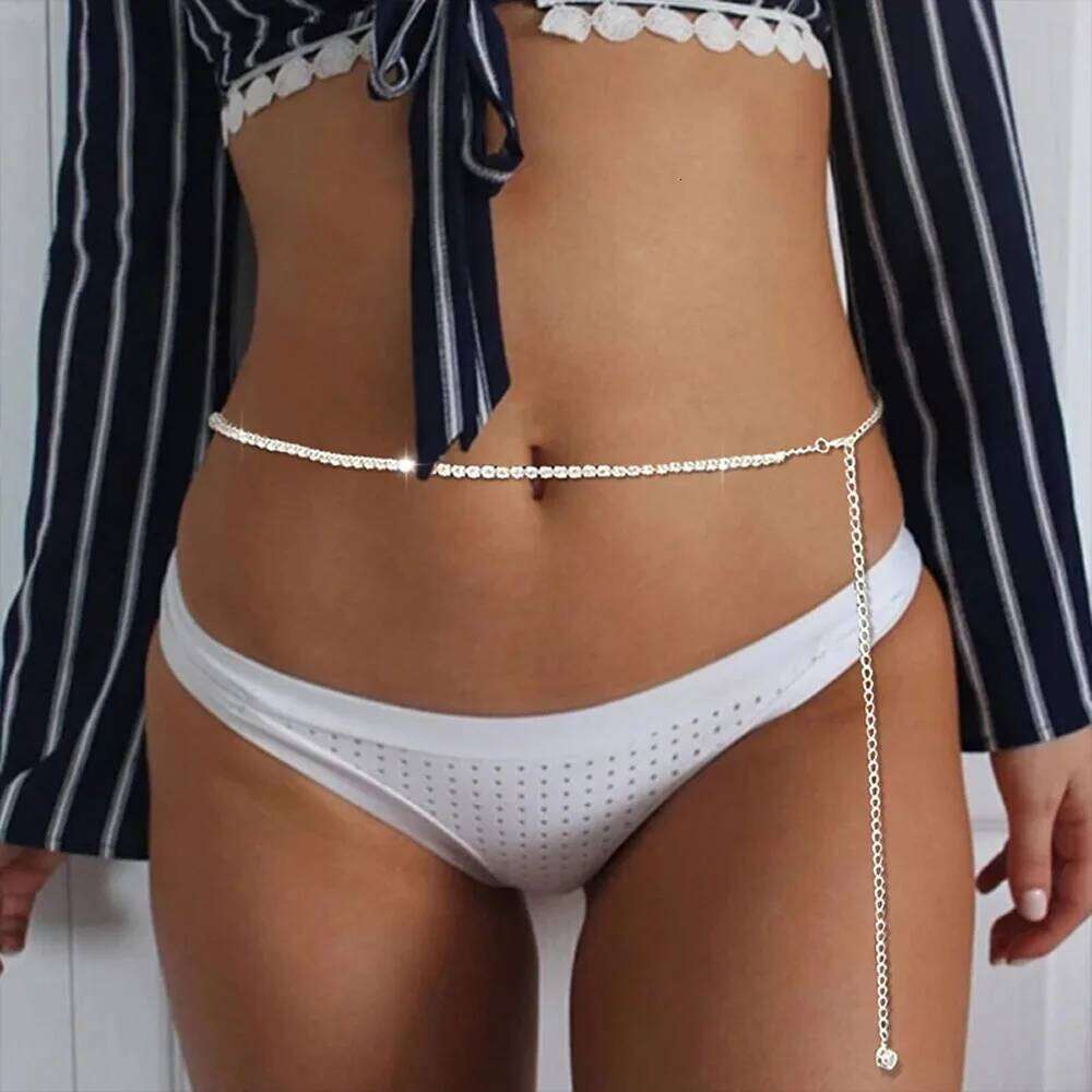 Simple Bling Rhinestone Belly Belt Jewelry for Women Summer Beach Water Drop Body Waist Chain Bikini Jewellery Gift S260304