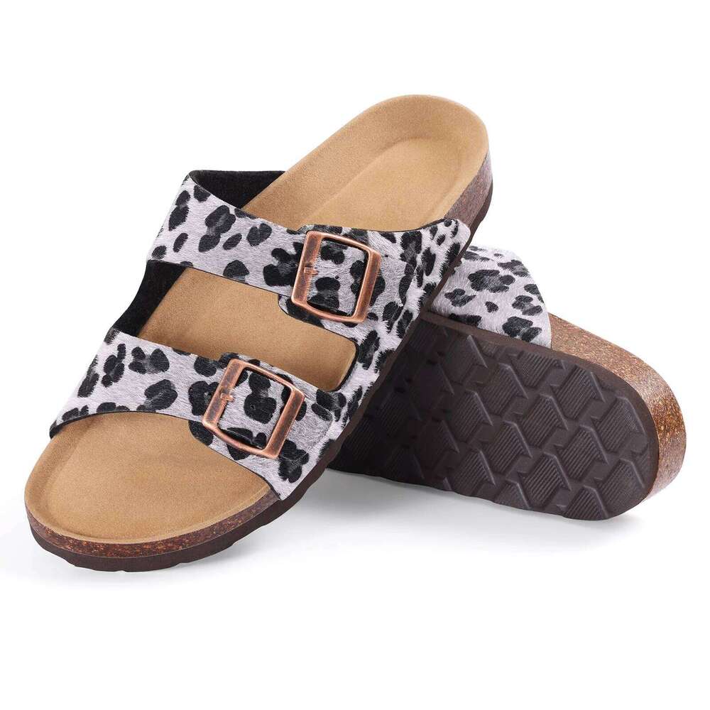 Kidmi New Women's House Sandals Cork Sole Womens Suede Soft Comfortable Mules Clogs Non-slip Beach Slippers