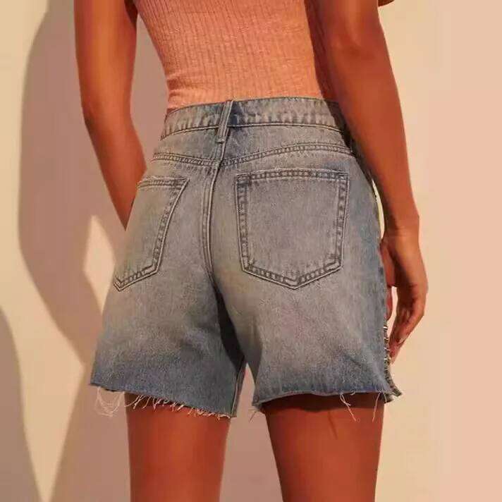 Denim Shorts Women Summer Jeans Vintage Solid Button Zipper High Street Casual Short Pants Split Lady Pockets Streetwear XJ260305