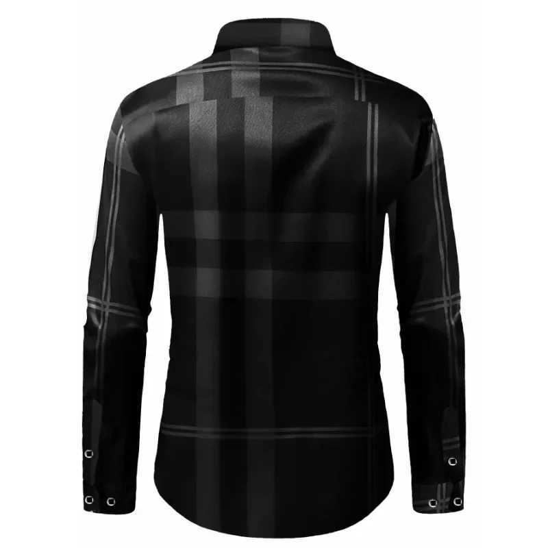 2025 Brand New Mens Shirt Fashion Elastic Plaid Long Sleeve Male Shirts M260305
