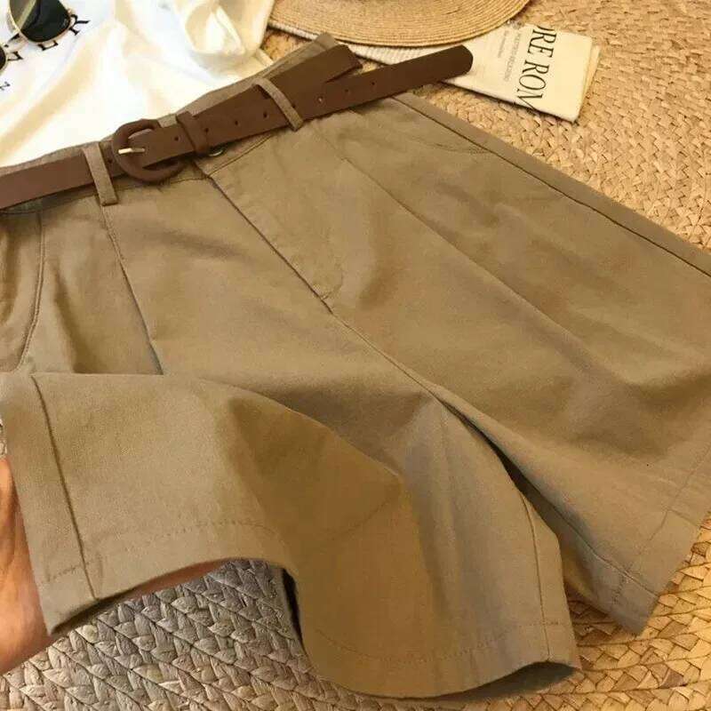 Fashion Summer Wide Leg Cotton Shorts for Women 2025 A-Line Casual Zipper Office Lady Loose Fit Classic Thin Short Pants XJ260305