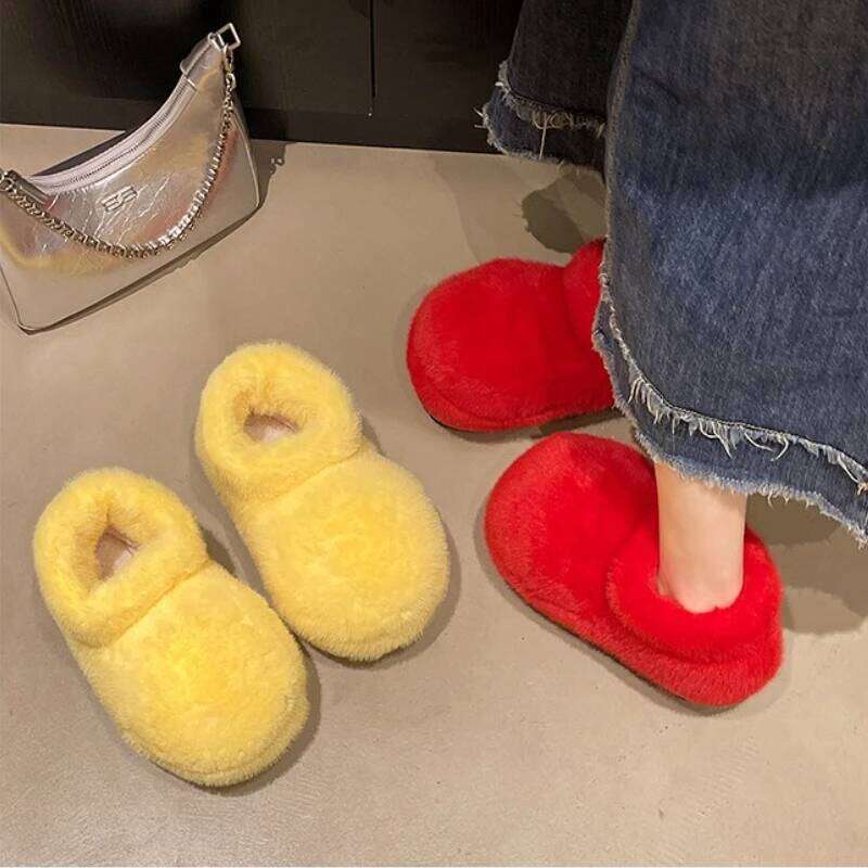 Women Indoor Street Fluffy Slippers High-top Style Summer Platform Shoes Warm Faux Fur Anti-slip Female Home Walking Snow Boots