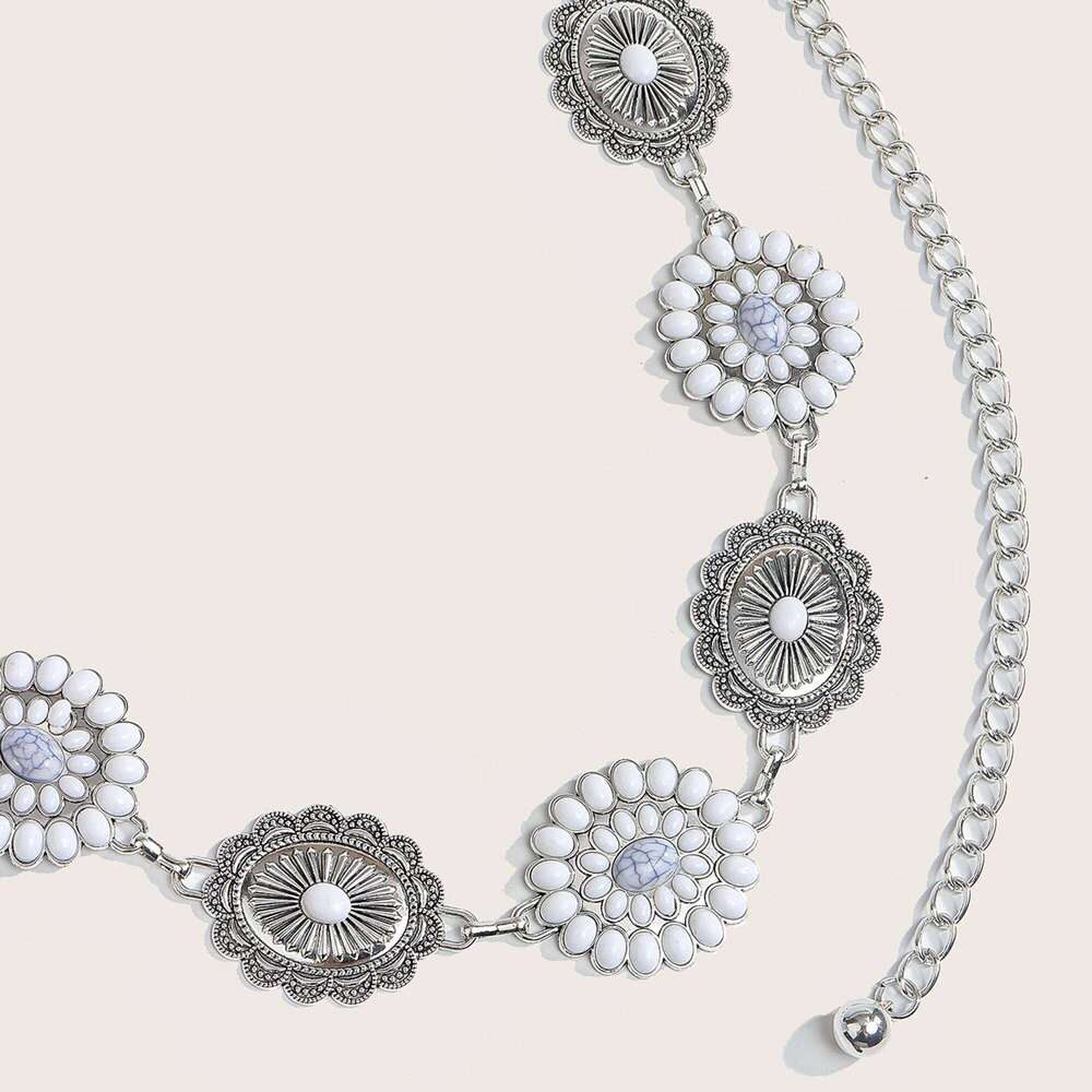 1 Piece Vintage Floral Metal Waist Chain for Women Fashionable Trendy Dress Versatile S260304