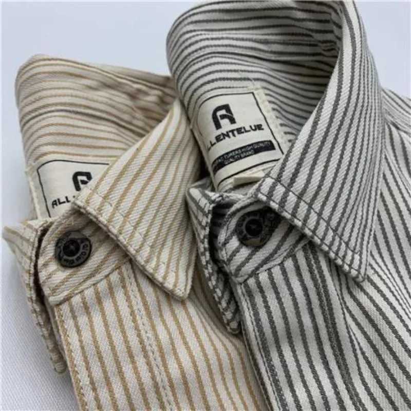 Japanese Retro Youth Workwear Shirt Fashion Colours Striped Mens Loose Long Sleeved Shirt Square Collar Wear Resistance Coat M260305