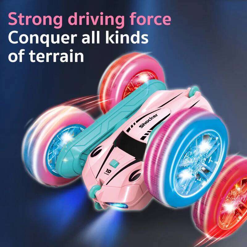 4WD RC Cars with Light 2.4GHz Remote Control Double Sided Flip 360 Rotating Electric Race Stunt Toy Car for Boys Girls Gifts Z260304