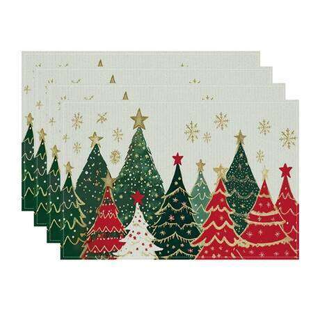 Home Decorative Limited Edition Kitchen Tablecloth Napkin Set Waterproof Christmas Tree Placemat Suitable for Dining Room Living Room Holiday Party