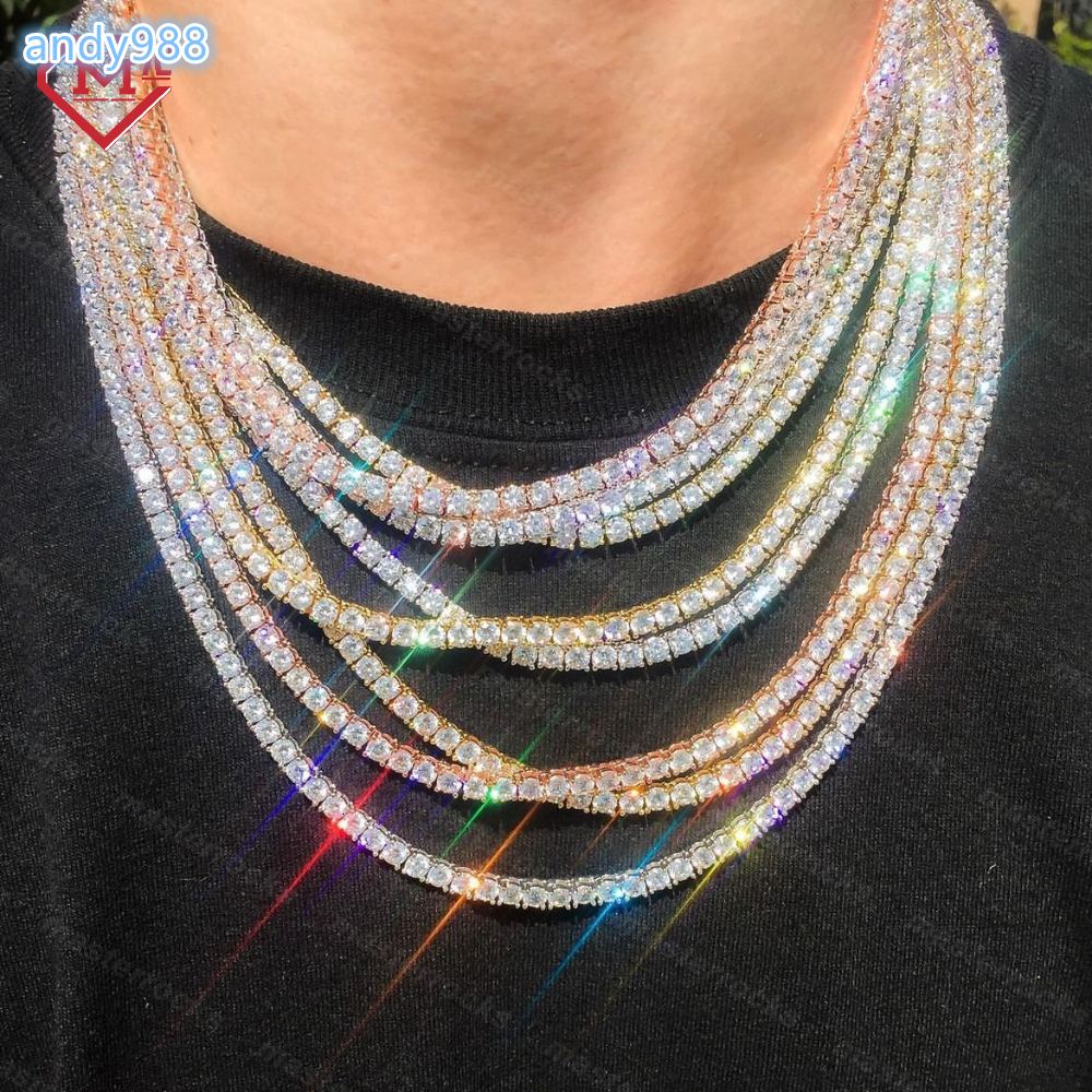 Wholesale Price 3mm Tennis Iced Out D Color Vvs 925 Sterling Silver Gra Certificate Moissanite Tennis Chain for Men Women