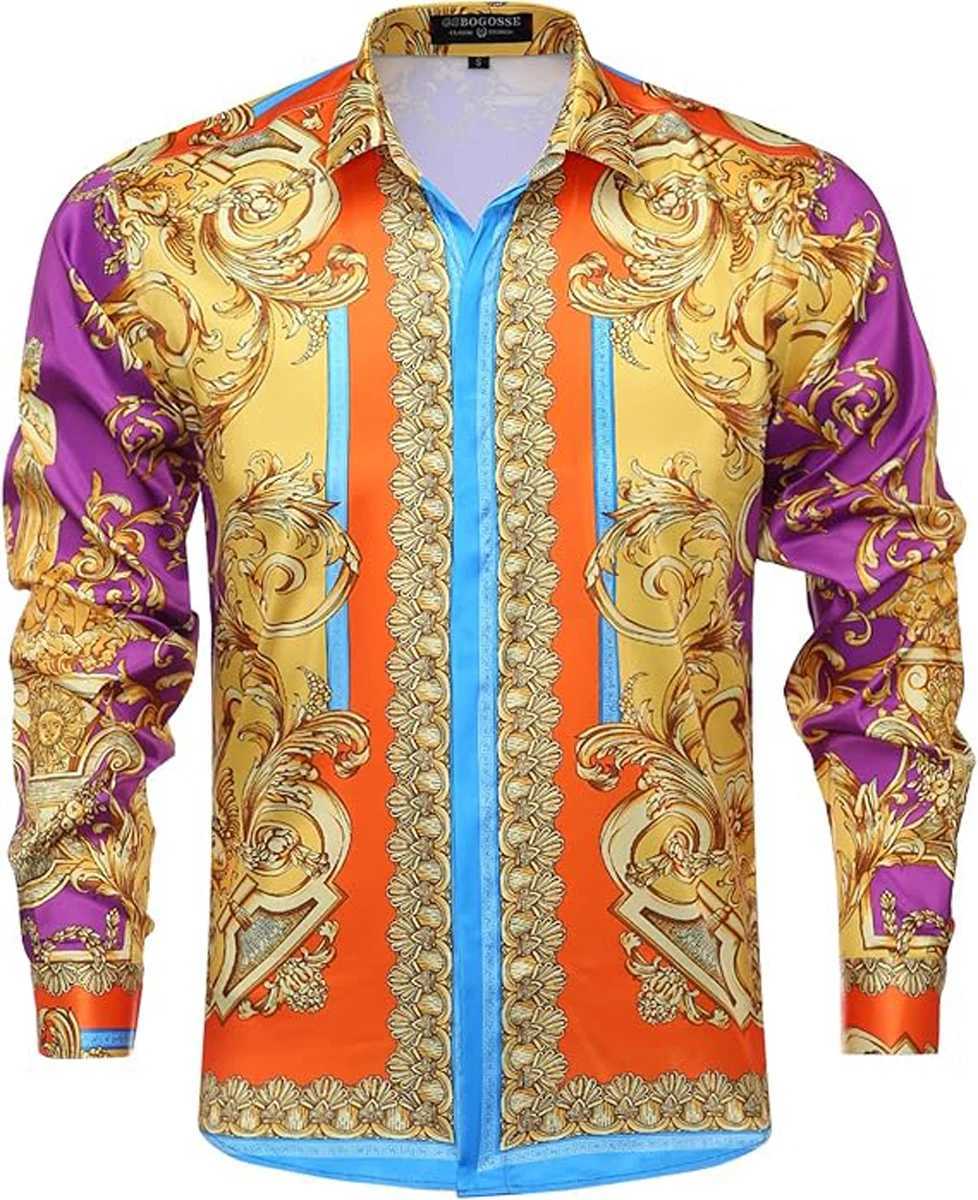 Mens RETRO Noble Gold Chain 3D Printed Shirt Hawaiian Casual Vacation Long-sleeved Lapel Performance CloTHing for Men M260305