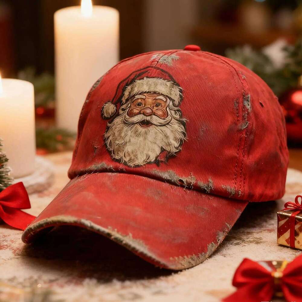 printed red Santa Claus Merry Christmas hat washed baseball cap Versatile Y260304