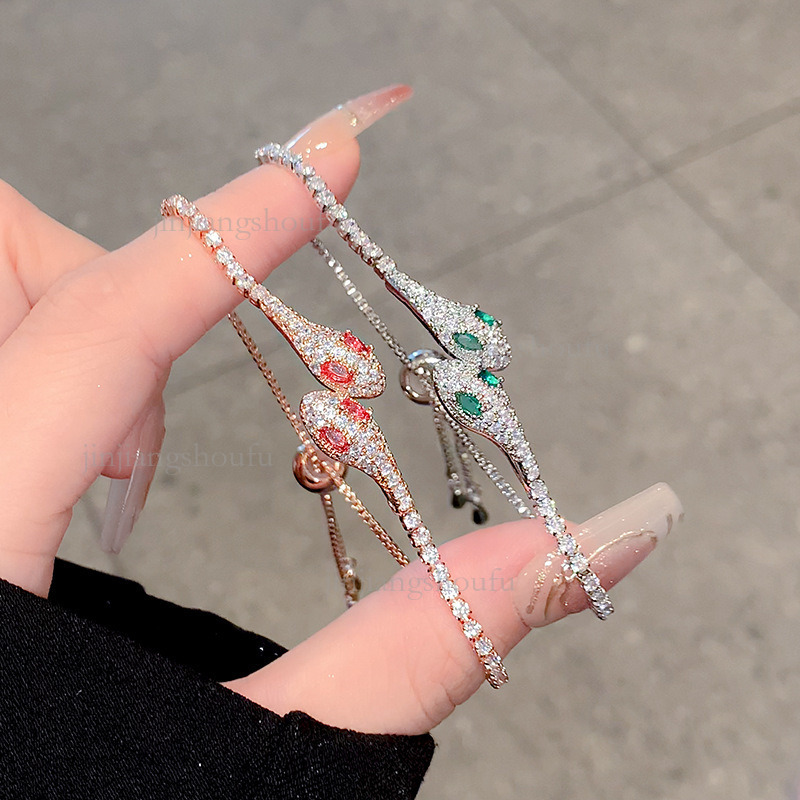 2026 Designer Bracelet Luxury Brand Fashion Small Serpentine Full Diamond Ice Blue Spirit Snake Women's Drawstring Bracelet Trendy New High End W