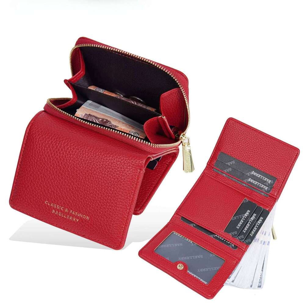 New Fashion Short Women Multifunctional Simple Folding Multi-card Slot Card Bag Zipper Coin Purse Ladies PU Wallet C260304
