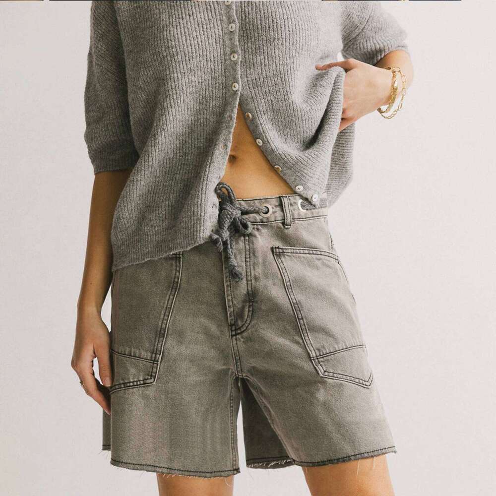 New Fashion Womens Summer Bandage Denim Wide Leg Streetwear Jeans Shorts With Pockets Hot Sale S-XL XJ260305