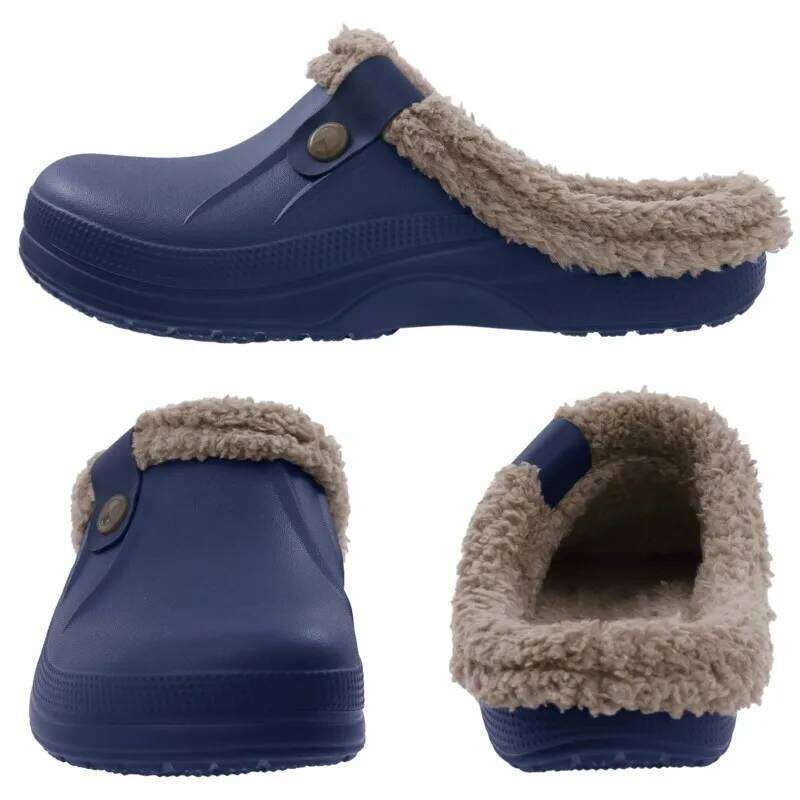 Kidmi Winter Fur Lined For Men and Women Slides Waterproof Non-slip Slippers Indoor Leisure Warm Garden Clogs Shoes