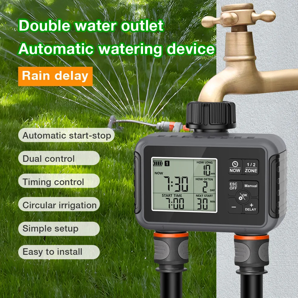 1/2-Outlets Automatic Water Timer Smart Irrigation Watering System Sprinkle Faucet Hose Programmer Timer for Garden Outdoor 260304