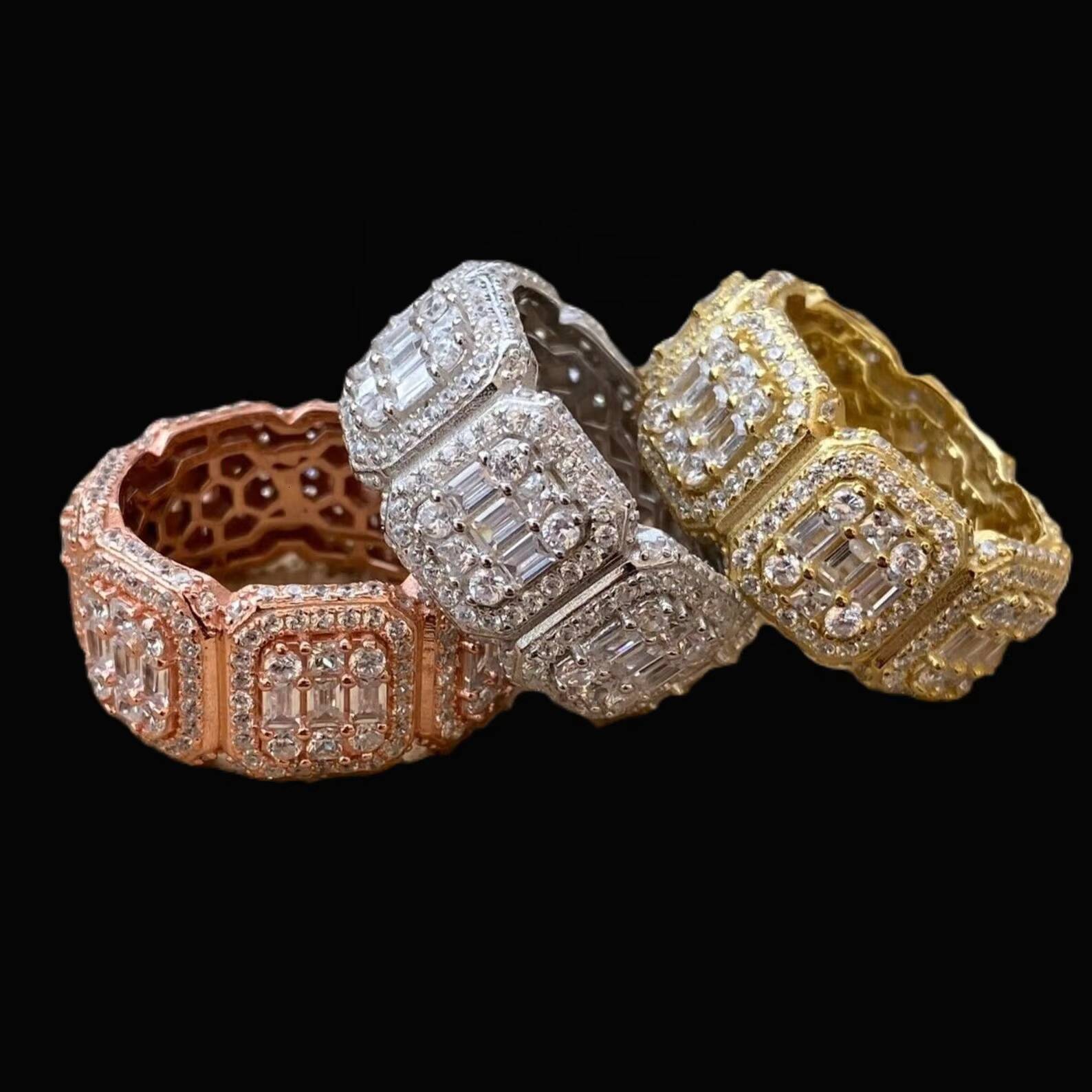 Mens Custom Iced Rapper Fine Jewelry 14k Rose Gold Plated Moissanite Engagement Ring Classic Hip Hop Champion IGI Certified Lab
