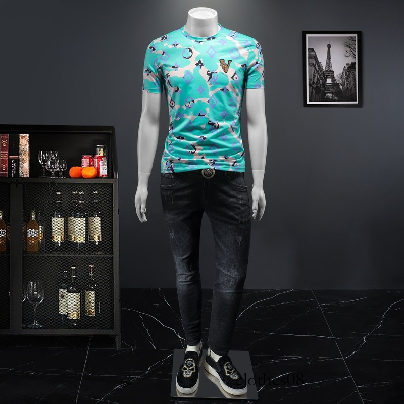 Men's New Summer T-Shirt Fashion European and American Style T-Shirt, Fine Craftsmanship, Mercerized Cotton, Multi-Color Print