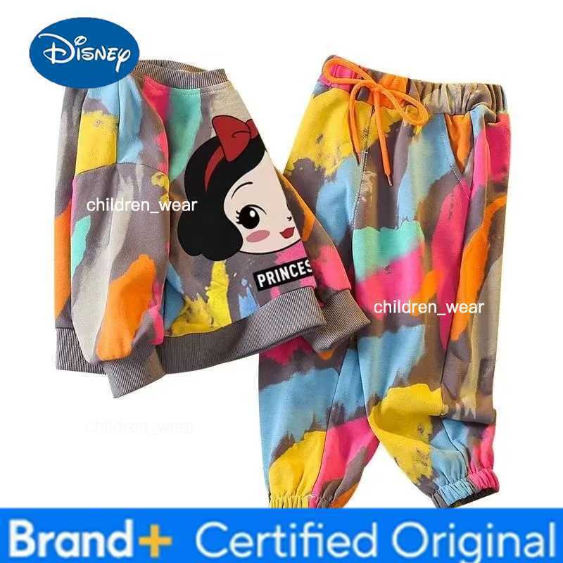 Disney Autumn Kid Girls Clothes Set Children Tie Dye Cartoon Sweatshirts Top And Pants Bottom 2 Pieces Suit Baby Long Sleeve Tracksuits H260305