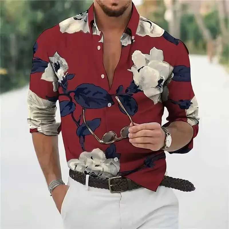 Casual Hawaiian Floral Print Shirt Summer Mens Long Sleeve Shirt 3D Print Lapel Shirt Men and Women Fashion Long Sleeve Shirt M260305