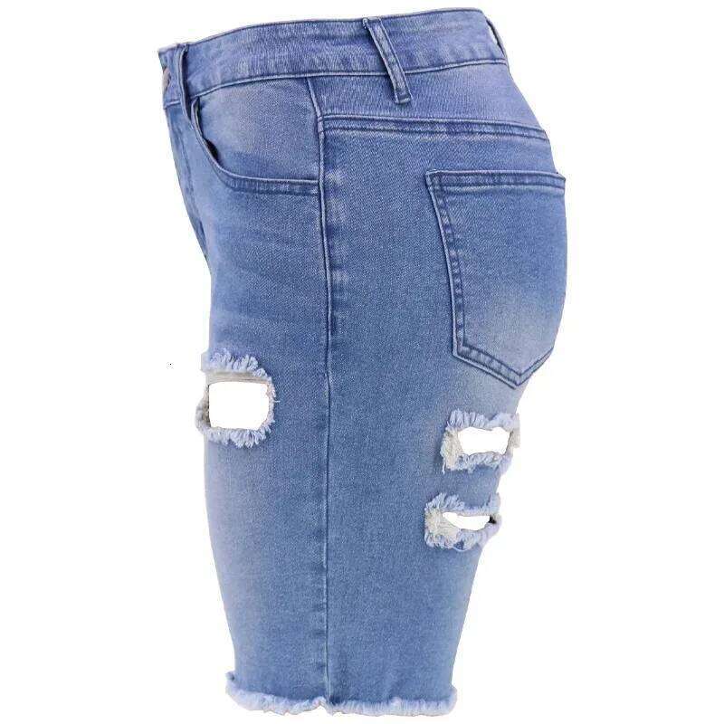 New Washed Ripped Denim Shorts for Spring Summer. Women's Trendy and Individualistic Straight-leg High-waisted Short Jeans XJ260305