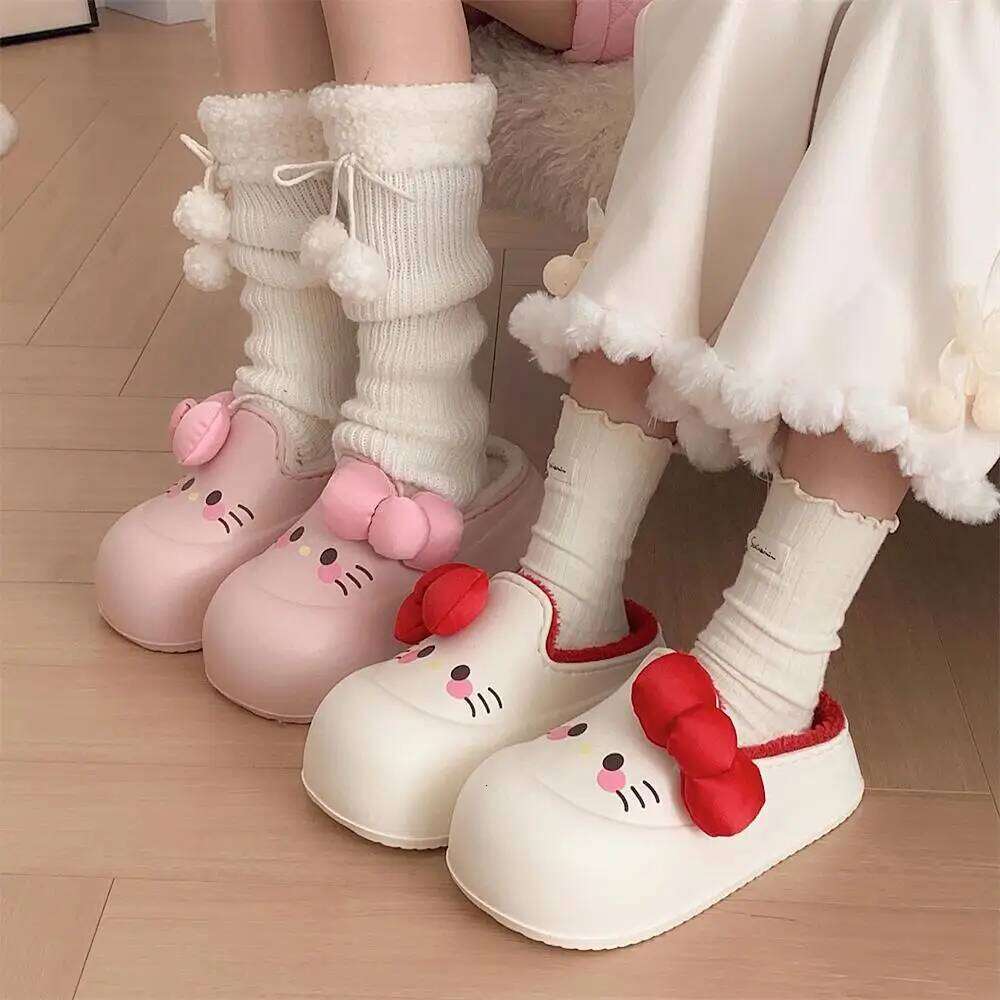 Soft EVA Waterproof Indoor Street Slippers For Women Winter House Shoes Cute Cartoon Warm Plush Girls Daily Walking Cotton Shoe