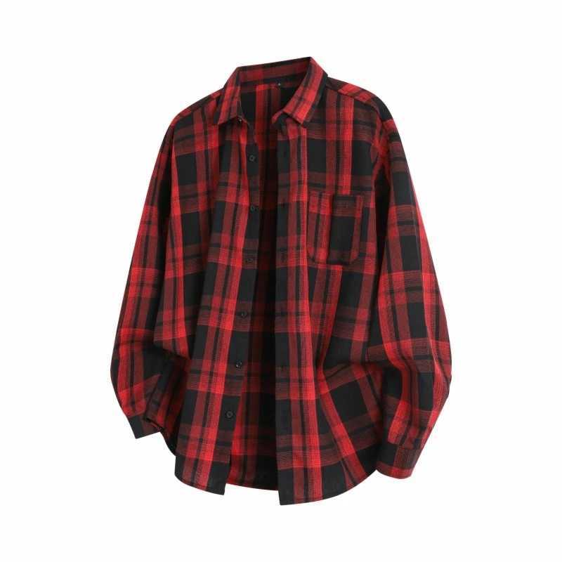 2025 Autumn Fashion Cotton Long SLeeve Mens Shirt New Brushed Red Plaid Business Leisure Fit Flannel No Spring Shirts Men M260305