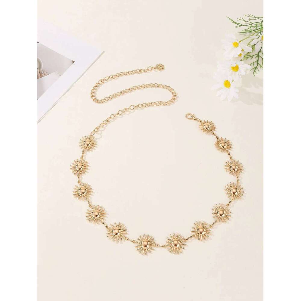 Simple Sunflower Metal Fashion Waist Chain Women Adjustable for Skirt and Dress Accessories S260304