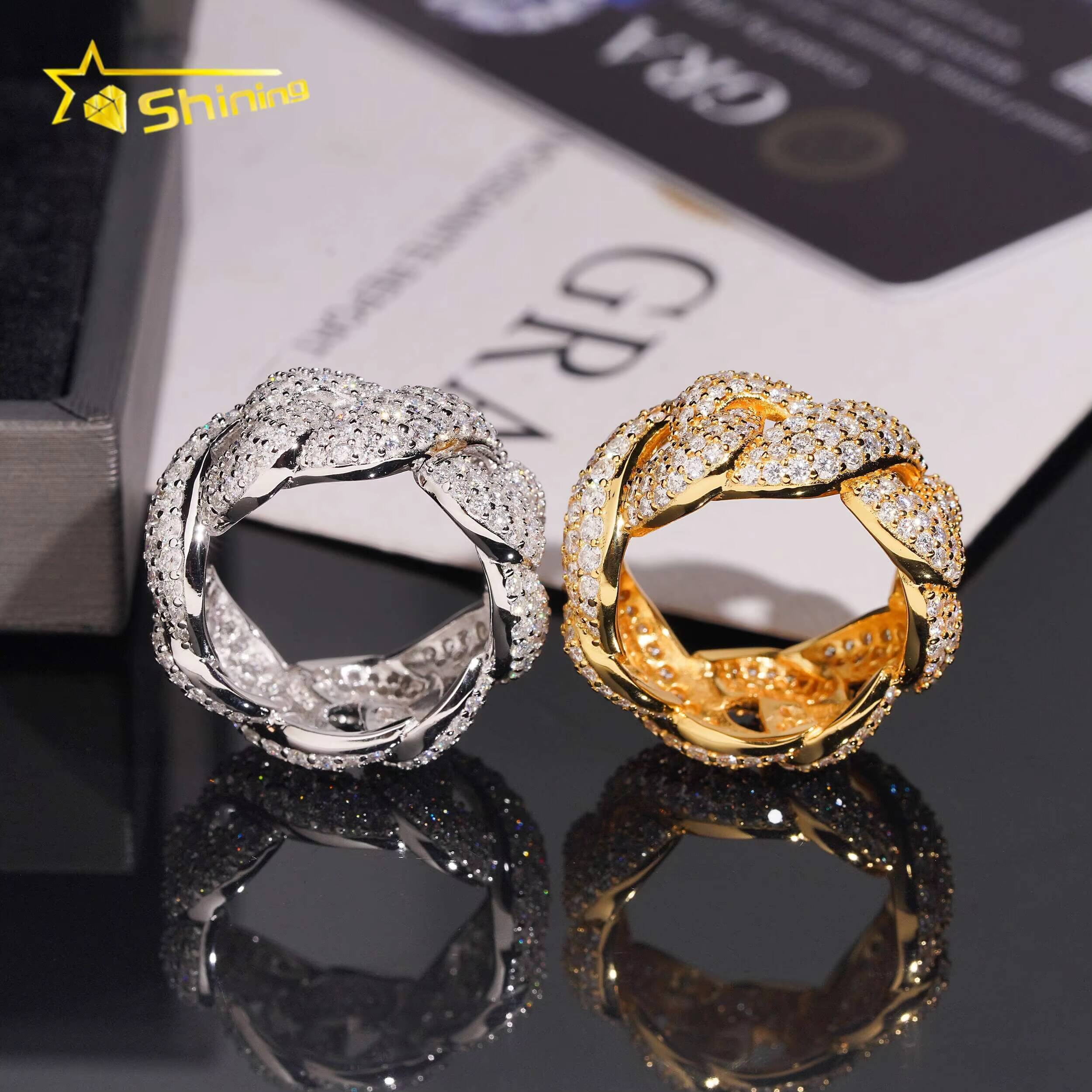 Hip Hop 3 Rows Diamond Ring Mossanite Jewelry Custom Silver Rings for Men Iced Out VVS Moissanite Ring