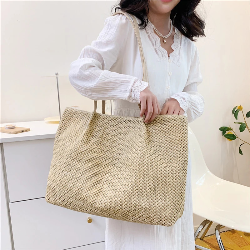 Outdoor Beach Straw Ladies Shoulder Bag Large Capacity Handmade Weaving Bag Summer Womens Shopper Handbag 260303