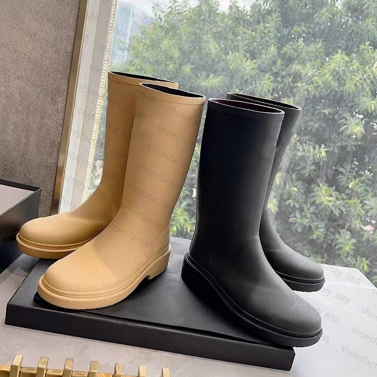 rain boots thick heel thick sole ankle booties excellent quality winter women rubber boot designer boots brand designer square toe boot black apricot long boots