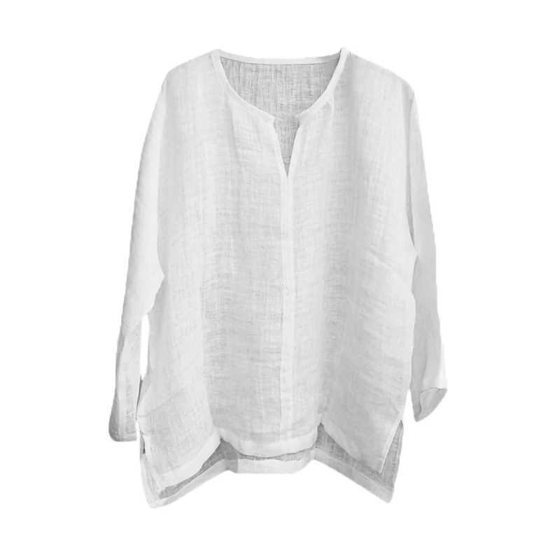Mens Cotton Linen Shirts Blouses Long Sleeve Social Shirts For Men V-Neck White Formal Shirt Oversized Shirts Top Mens Clothing M260305