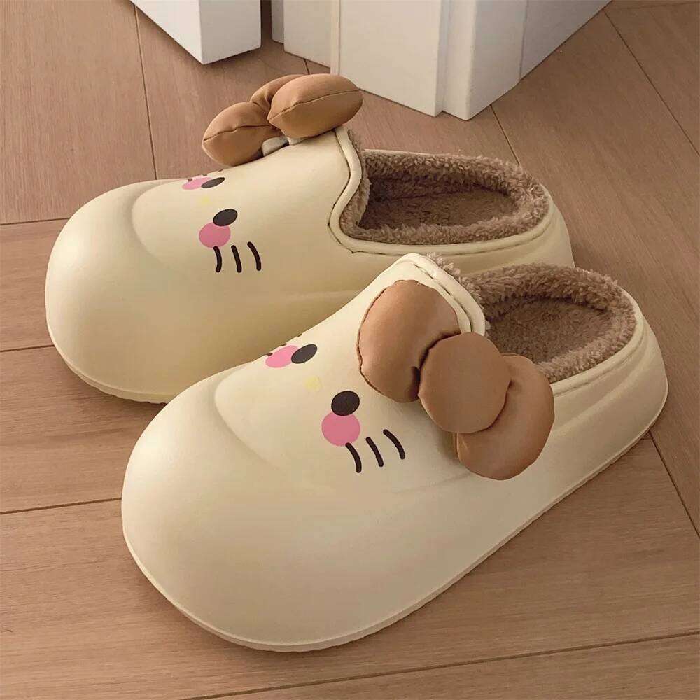 Soft EVA Waterproof Indoor Street Slippers For Women Winter House Shoes Cute Cartoon Warm Plush Girls Daily Walking Cotton Shoe