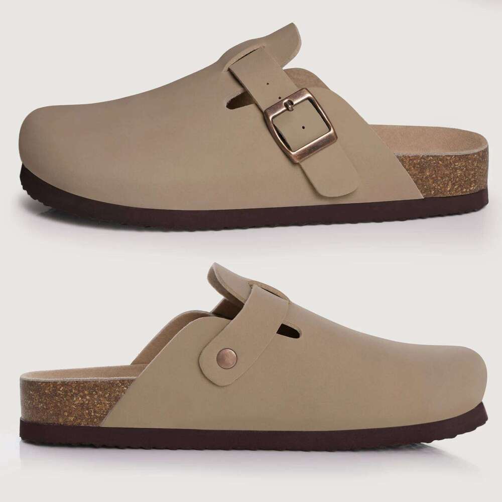 Kidmi Summer Cork Classic Clogs For Women Mules Fashion Leather Outdoor Soft Beach Slippers