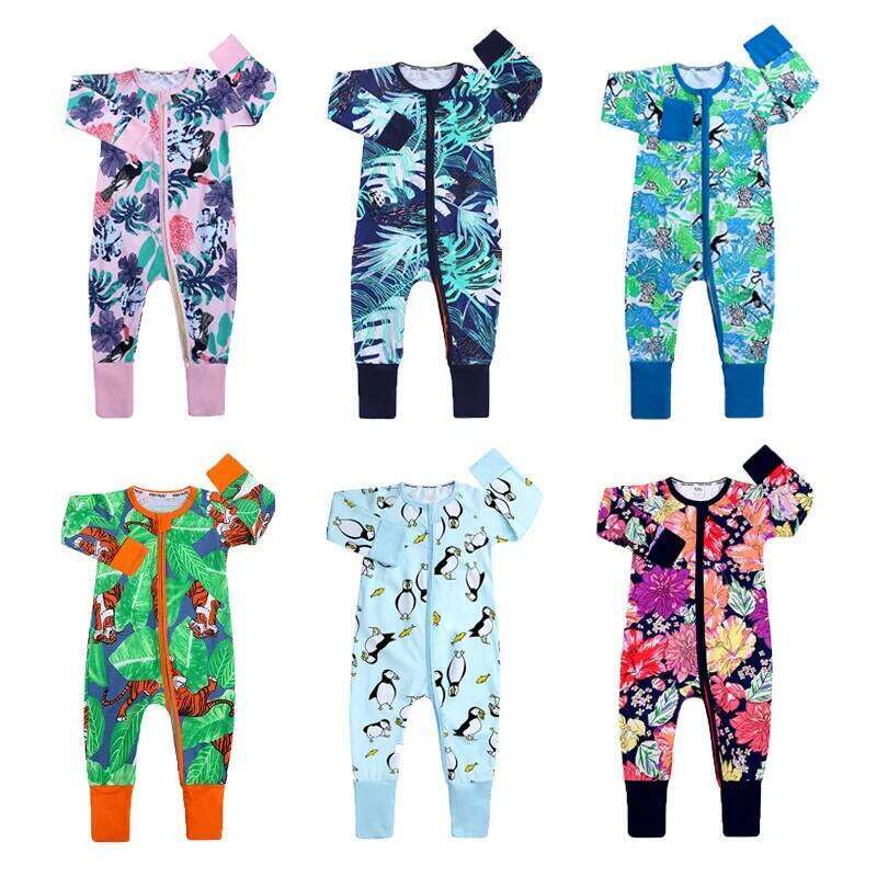 New Double Zipper Infant Girl Boy Clothes Geometry Long Sleeve Cotton Baby Romper Clothing For Newborn Jumpsuit 0-24 Months Z260304