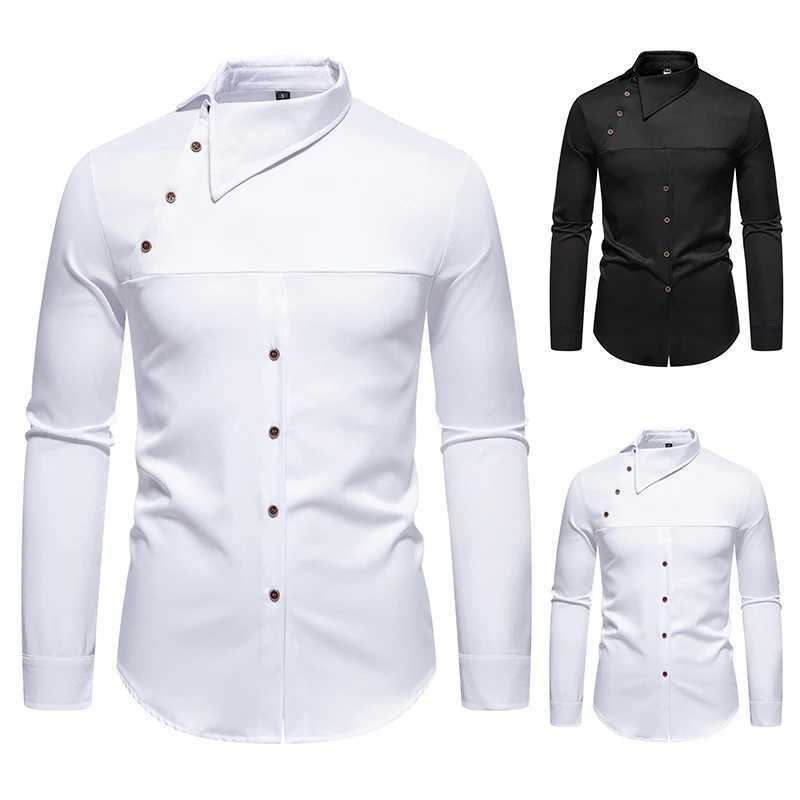 Men Long Sleeve Shirts Personality Slant Collar Mens Dress Shirt Casual Male Top Clothes Chemise Hemd Homme Shirt S55 M260305