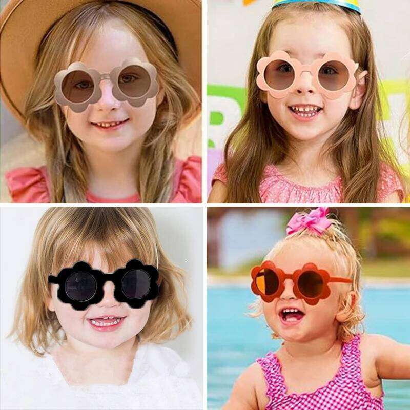 2024 New Children Cute Solid Color Flower UV400 Fashion Round Girls Boys Protection Sunglasses Kids Sun Glasses Z260305