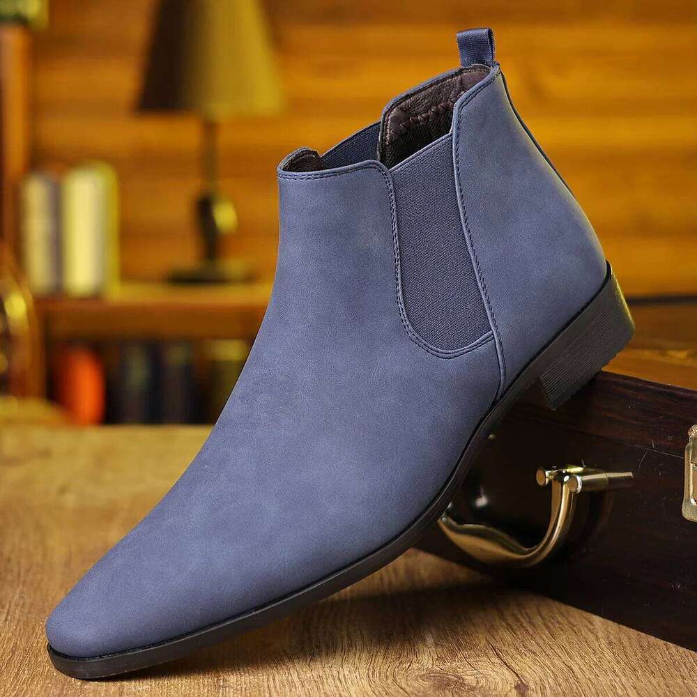 Designer New Suede Men's Pointed Business Casual Ankle Boot Fashion Male Winter Comfortable Chelsea Leather Shoes
