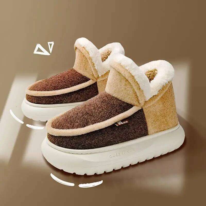 2025 New Winter Cotton Slippers Women Men Home Floor Warm Shoes Soft Plush Thick Sole Couples Indoor Street Snow Boots