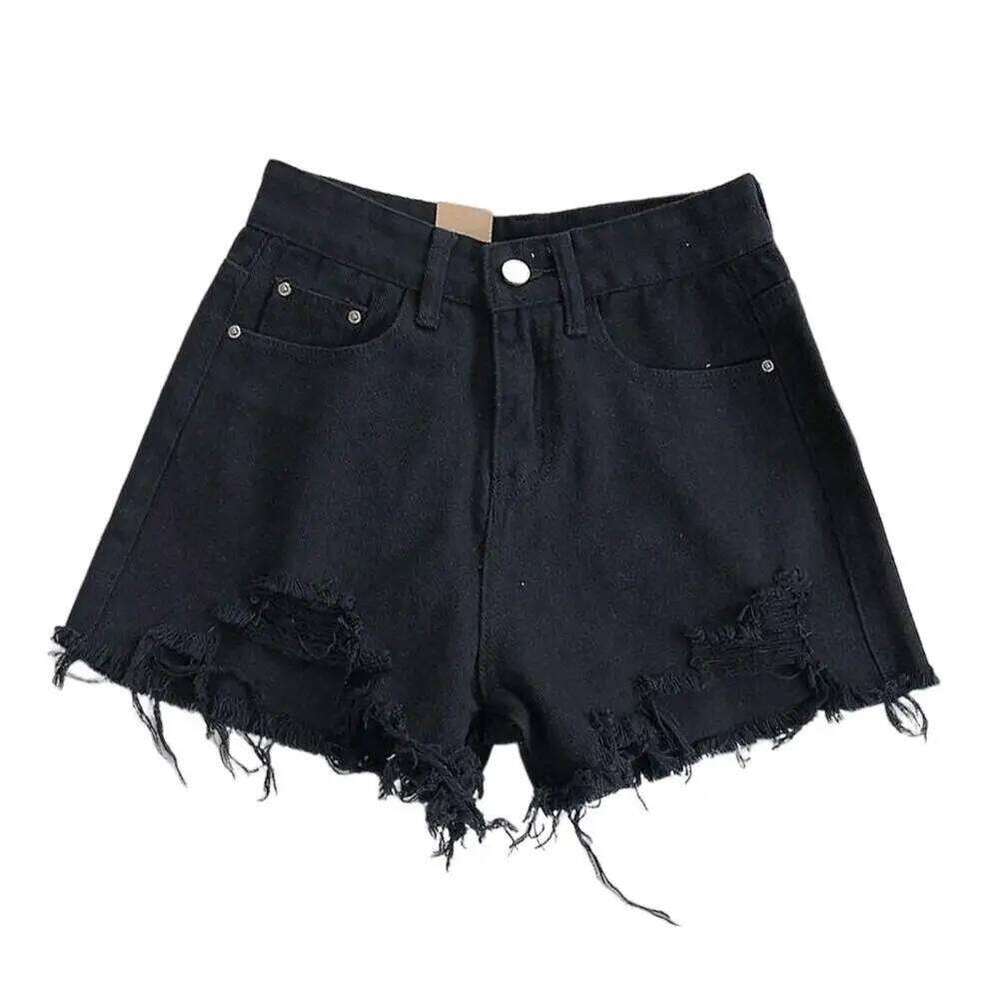 2024 Summer Women Denim Shorts High Waist A-lineRipped Button Zipper Retro Pockets Slim Short Pants XJ260305