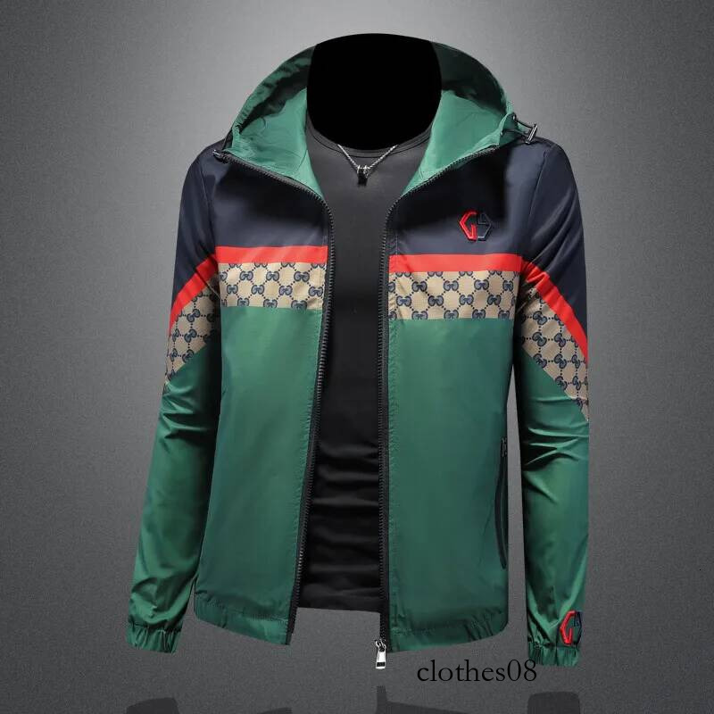 Trendy Letter Print Patchwork Color Hooded Jaet Men's Spring New High End Lightweight Polyester Slim Fit Long Sve Zipper