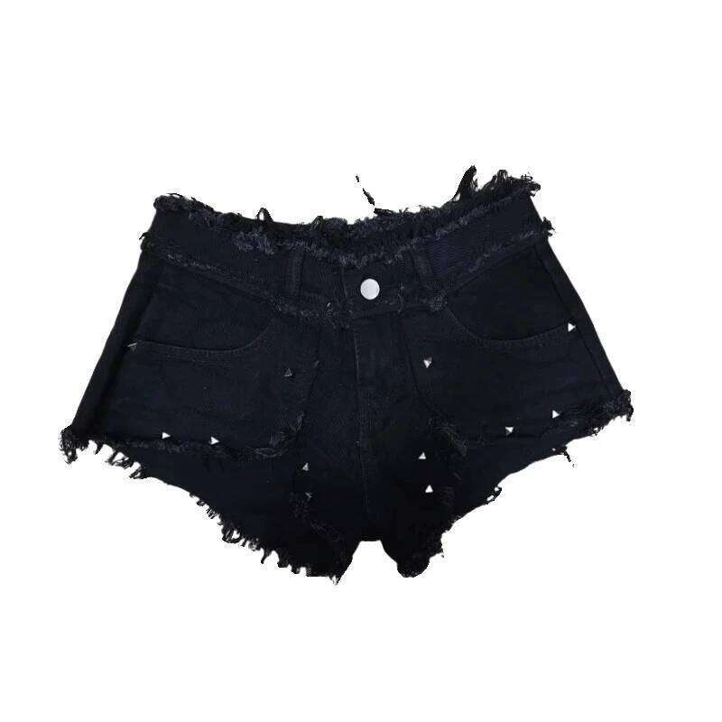 Summer New American Girl Y2K Hot Female Black Low Waist Slim Willow Denim Fringe Shorts Tide Short Jean Pants Woman XJ260305