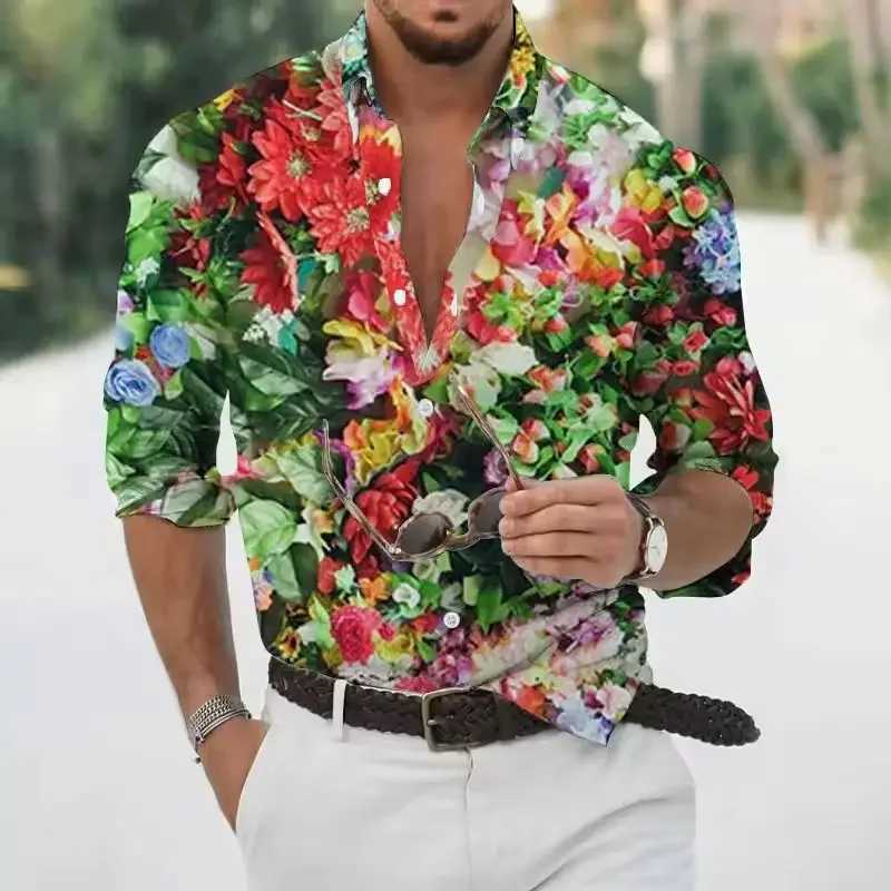 Casual Hawaiian Floral Print Shirt Summer Mens Long Sleeve Shirt 3D Print Lapel Shirt Men and Women Fashion Long Sleeve Shirt M260305